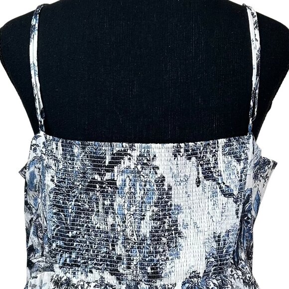 H&M NWT Cream Blue Black Animal Print Smocked Back Midi Dress Size XXL - Picture 9 of 13